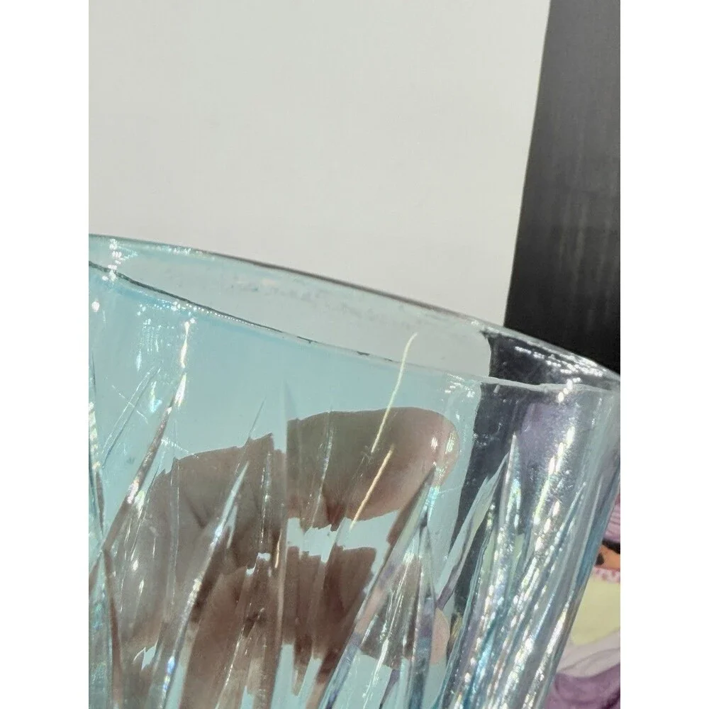 Pottery Barn Blue Swirl Double Old Fashioned Short Tumblers Flashed cut Glass